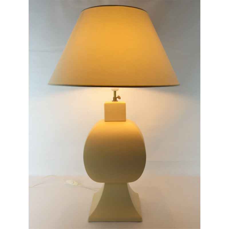 Vintage gele keramische lamp van Faïencerie de Charolles, 1980