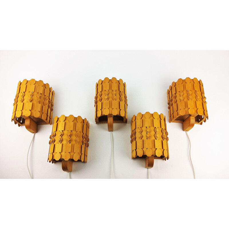 5 Vintage pine wall lights Scandinavian 1960