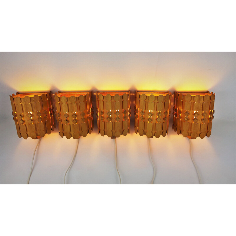 5 Vintage pine wall lights Scandinavian 1960