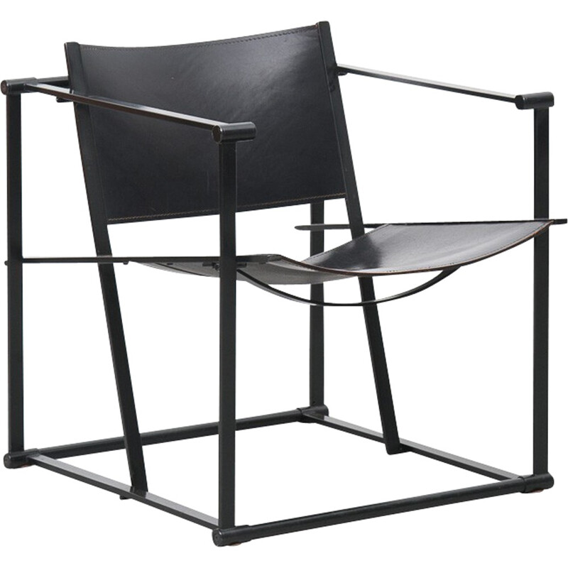 Pastoe "FM62" armchair in metal and black leather, Radboud VAN BEEKUM - 1984