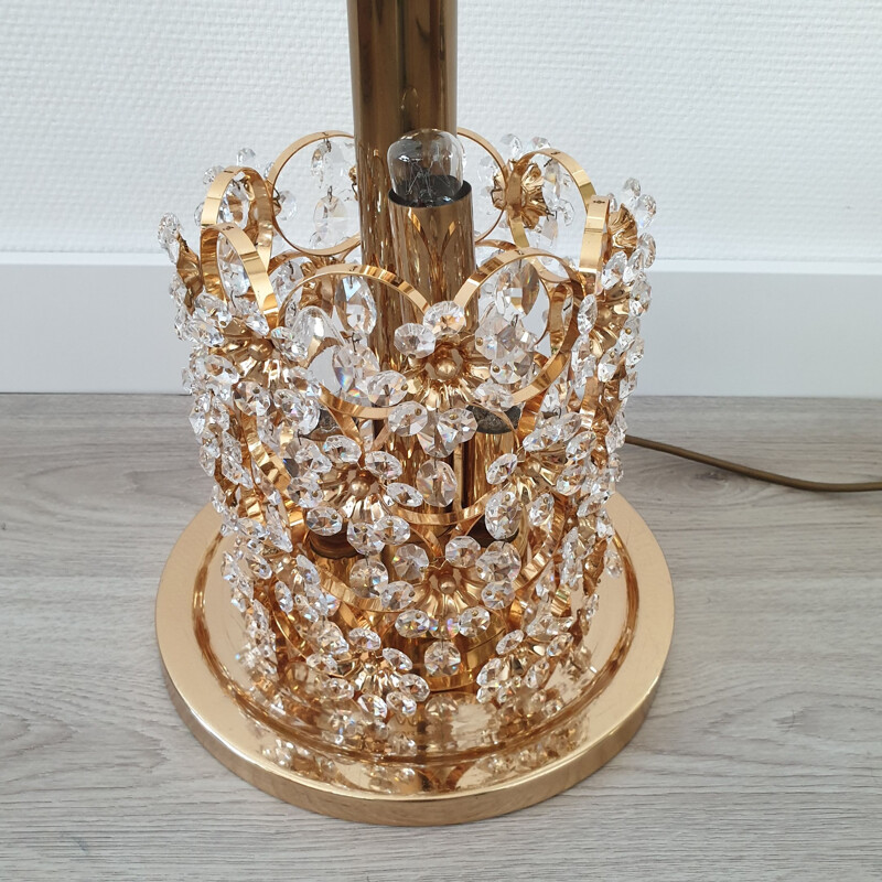 Vintage Hollywood Regency gold-plated & crystal floor lamp by Palwa, 1960s