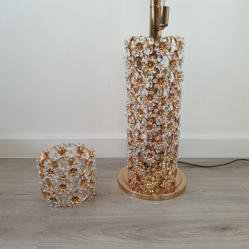 Vintage Hollywood Regency gold-plated & crystal floor lamp by Palwa, 1960s