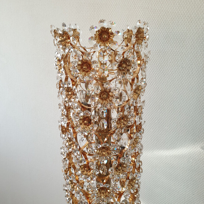 Vintage Hollywood Regency gold-plated & crystal floor lamp by Palwa, 1960s