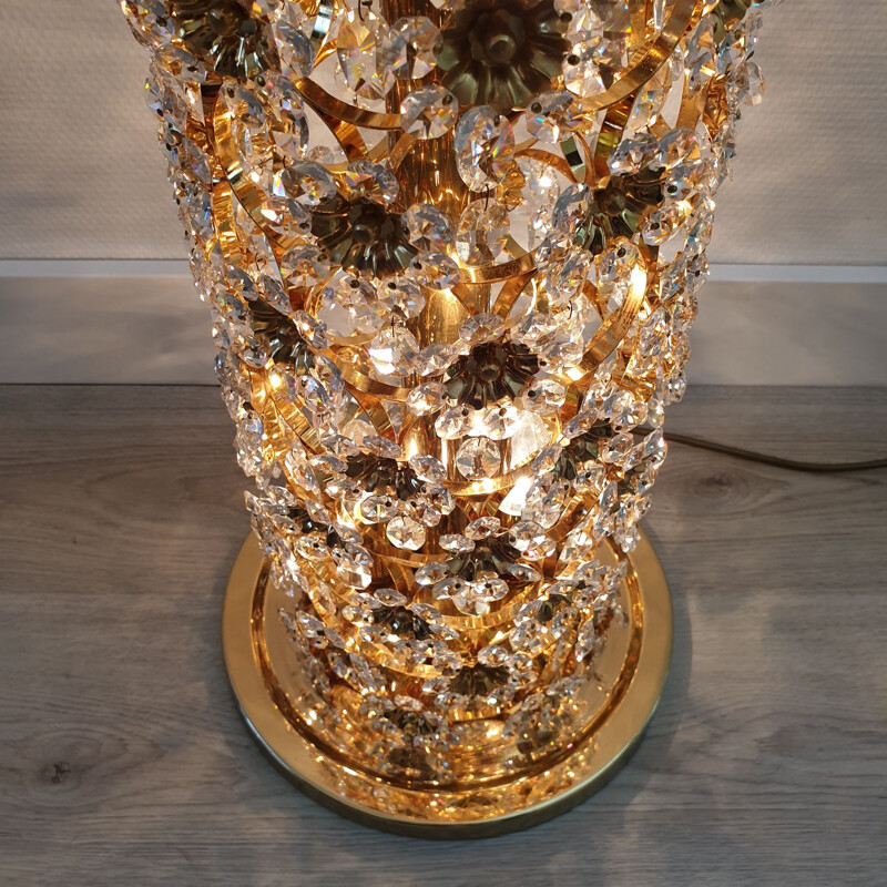 Vintage Hollywood Regency gold-plated & crystal floor lamp by Palwa, 1960s