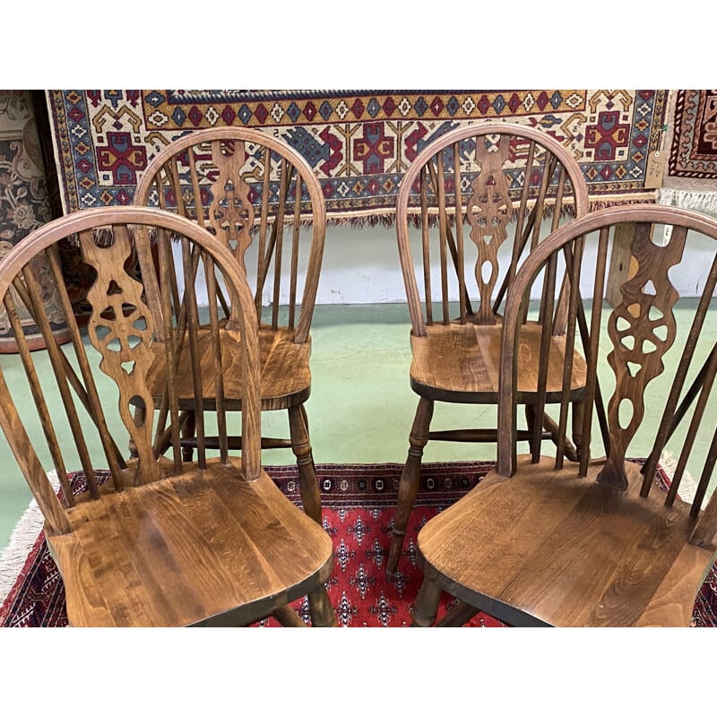 Suite of 4 vintage  English oak chairs 1950's