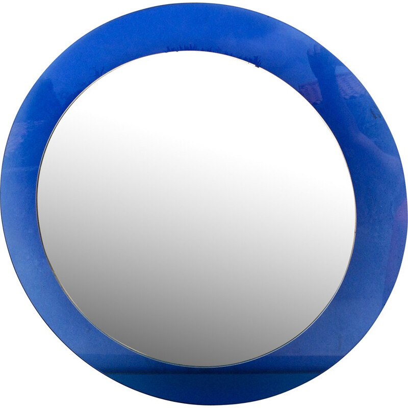 Veca large round blue mirror in glass - 1970s