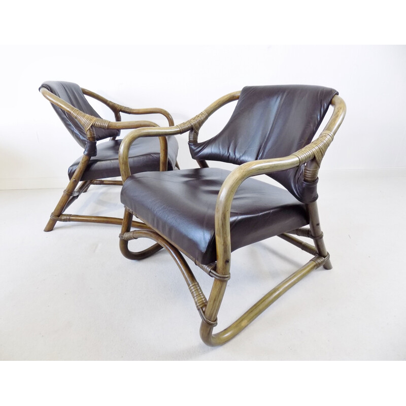 Paire de fauteuils lounge vintage en bambou, danois