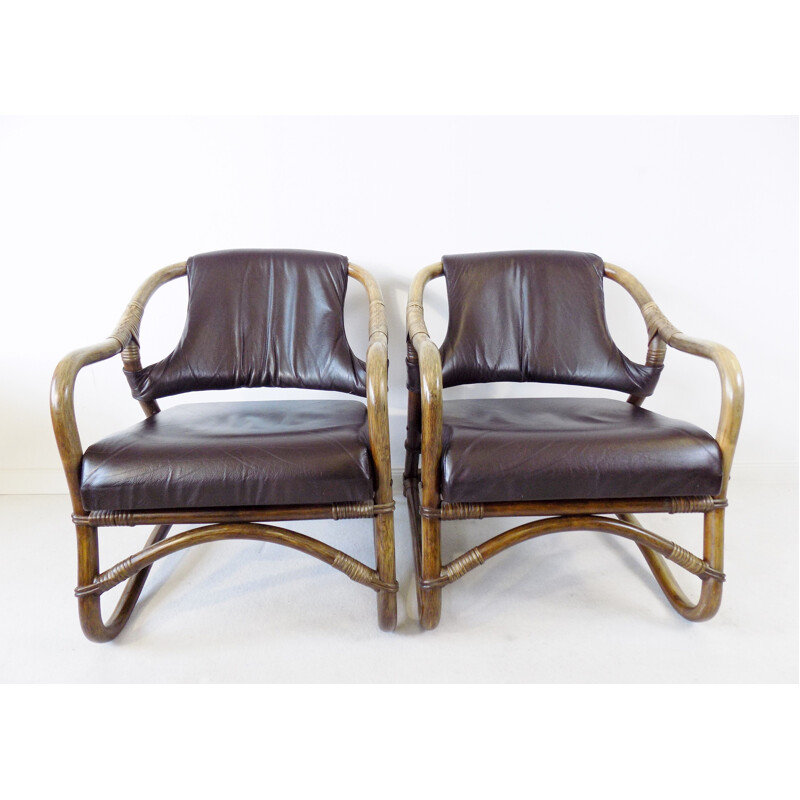 Paire de fauteuils lounge vintage en bambou, danois