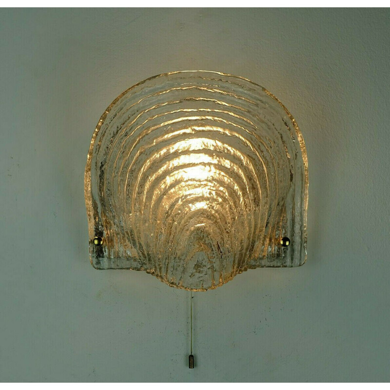 Large vintage sconce wall lamp ice glass shell shape peill & putzler  1970