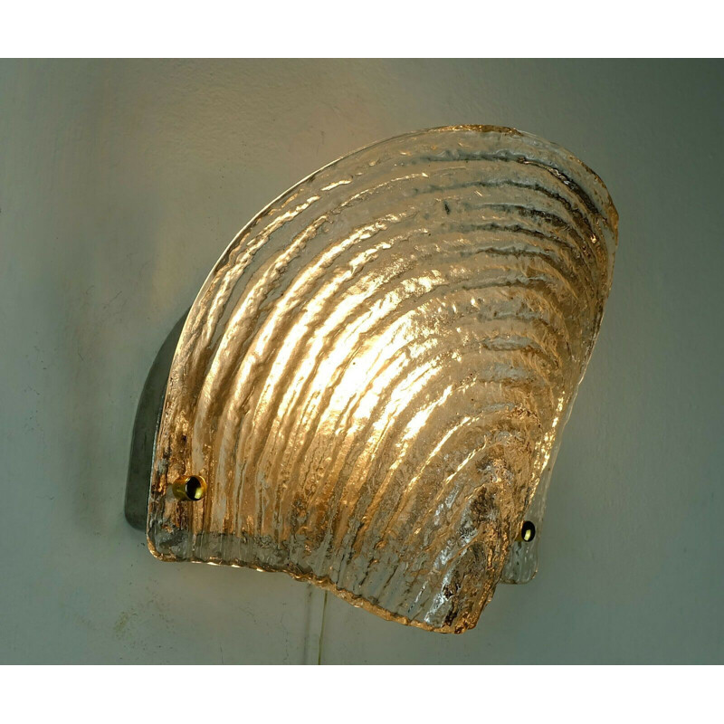 Large vintage sconce wall lamp ice glass shell shape peill & putzler  1970