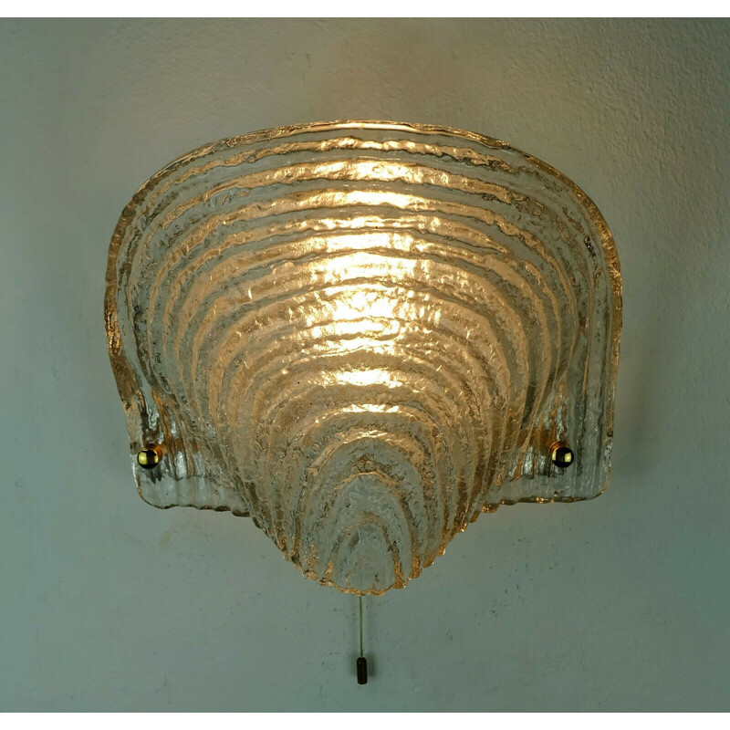 Large vintage sconce wall lamp ice glass shell shape peill & putzler  1970