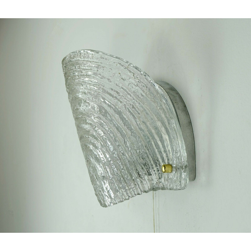 Large vintage sconce wall lamp ice glass shell shape peill & putzler  1970