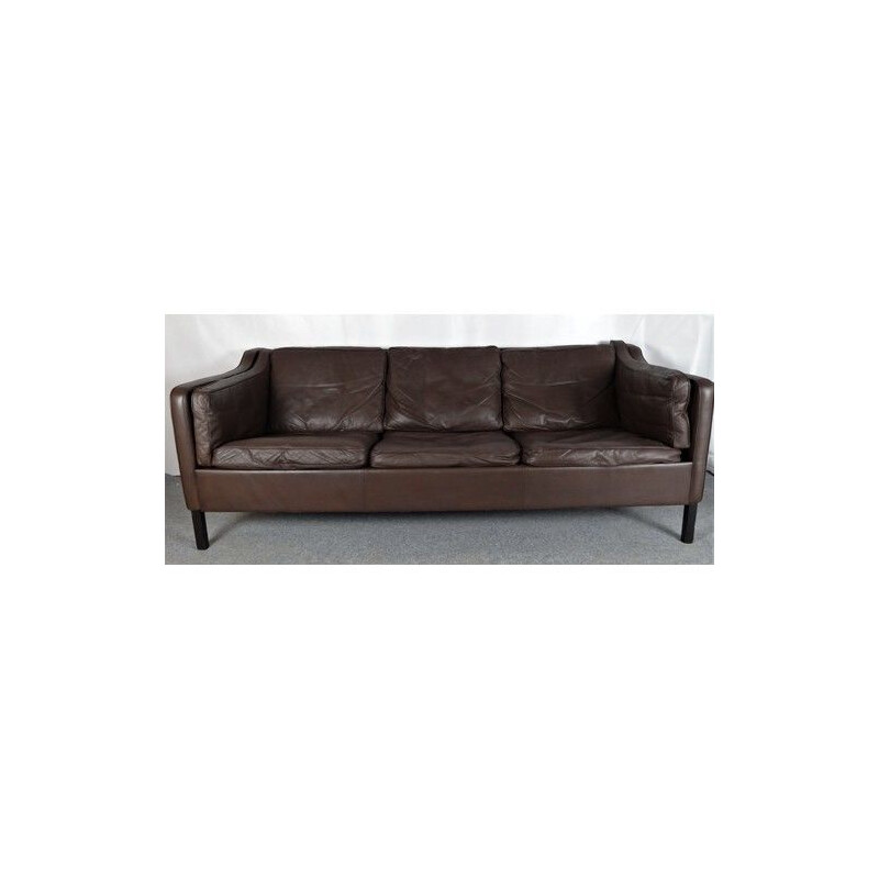 Vintage Brown Leather 3 Seater Sofa Danish 1970