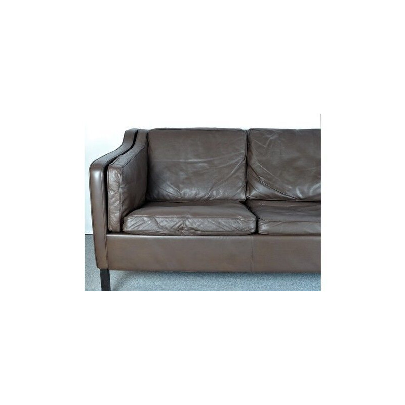 Vintage Brown Leather 3 Seater Sofa Danish 1970