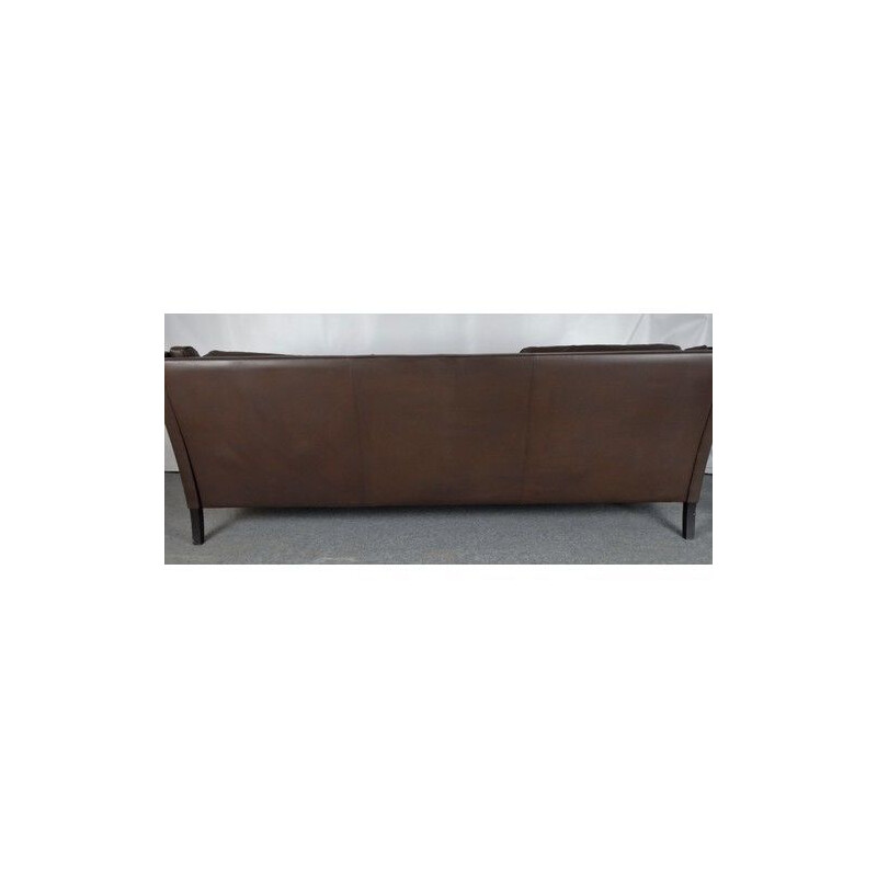 Vintage Brown Leather 3 Seater Sofa Danish 1970