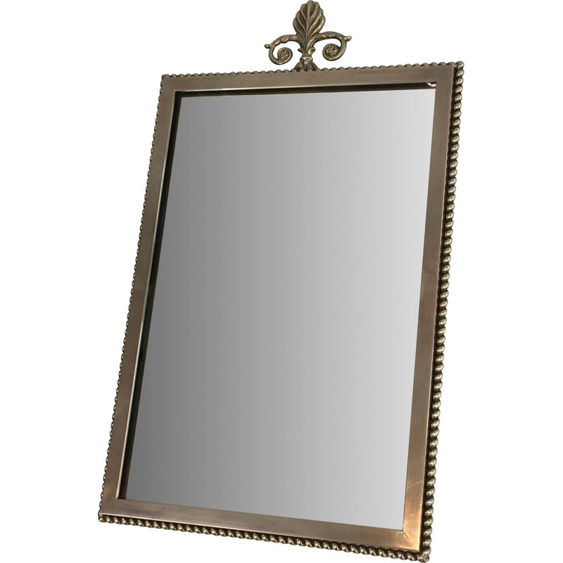 Small Vintage Neoclassical Brass Mirror 1970