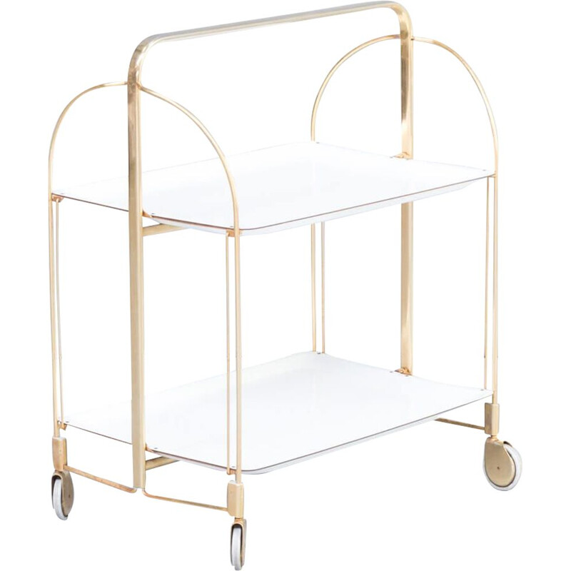 Vintage Brass and white serving trolley 1950