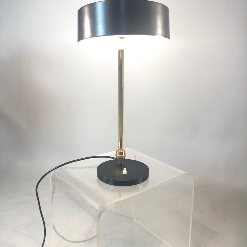 Lampe vintage Jumo métal doré noire et blanche