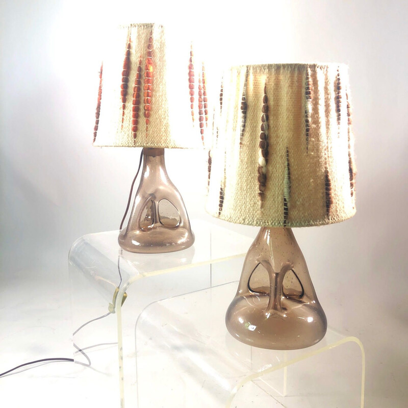 Pair of vintage Biot blown and bubble glass lamps
