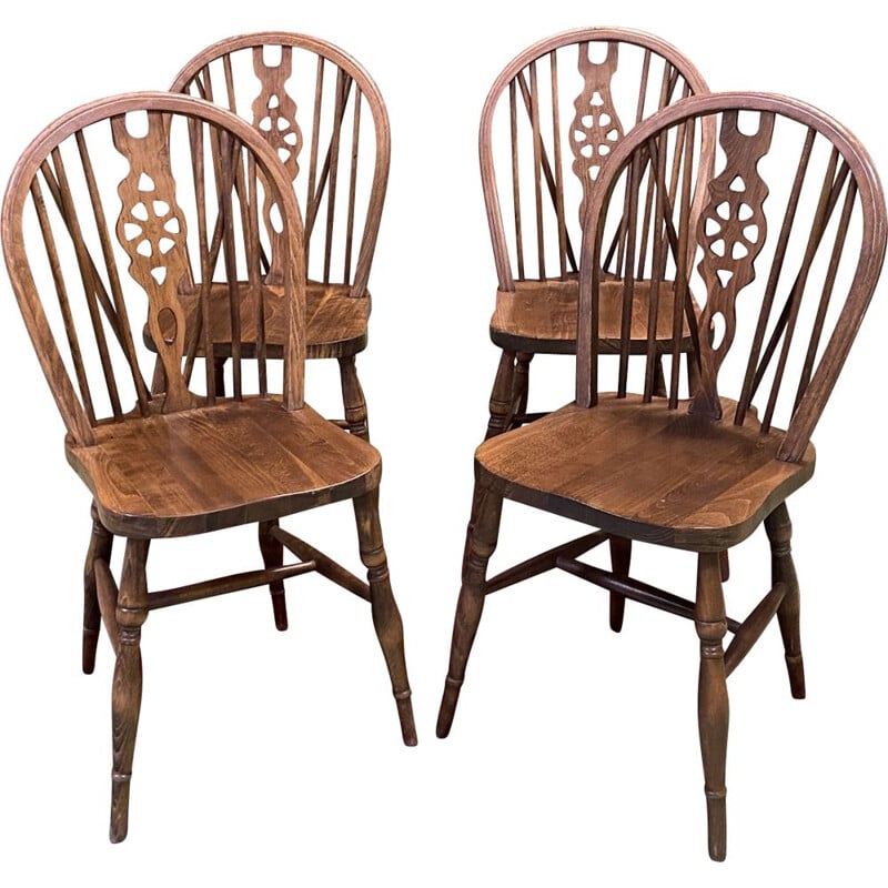 Suite of 4 vintage  English oak chairs 1950's