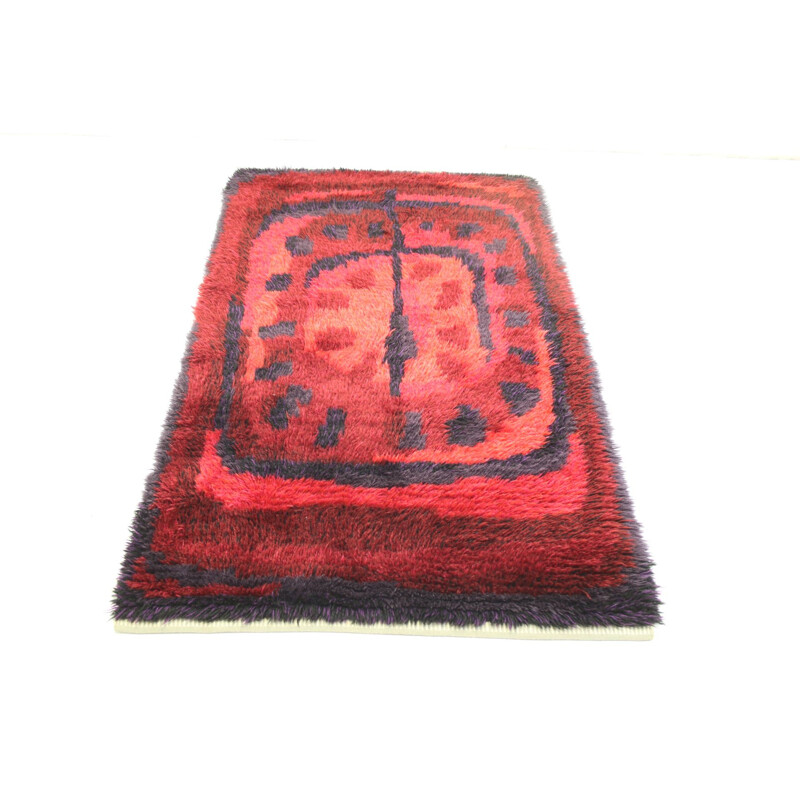 Vintage Hand-knotted wool rug red 90x150 Sweden 1960