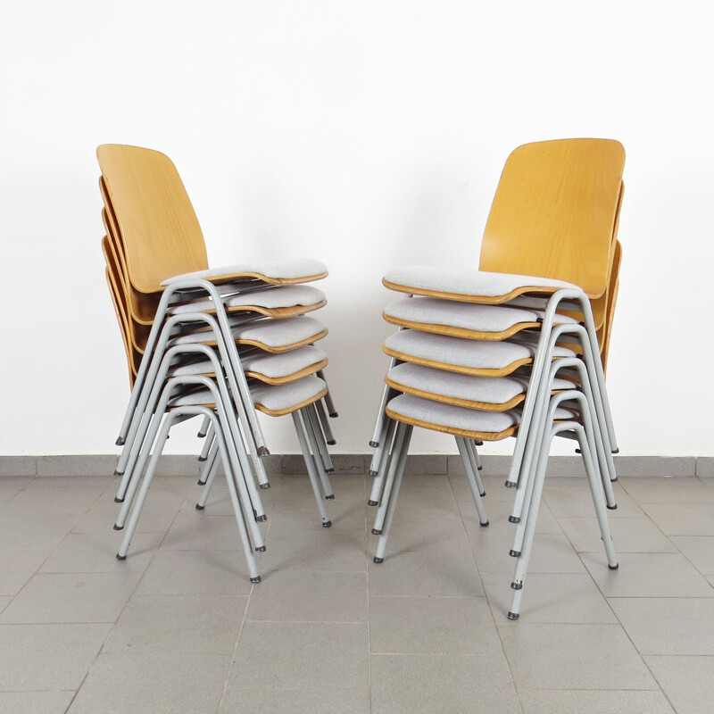 Set of 10 vintage dining chairs, Czechoslovakia 1970