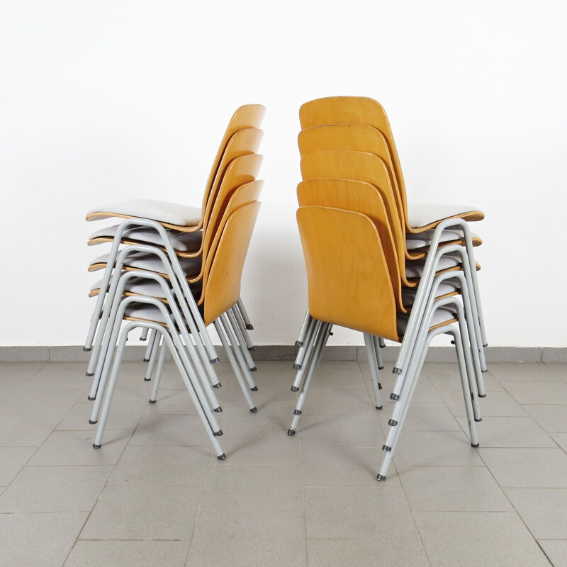 Set of 10 vintage dining chairs, Czechoslovakia 1970