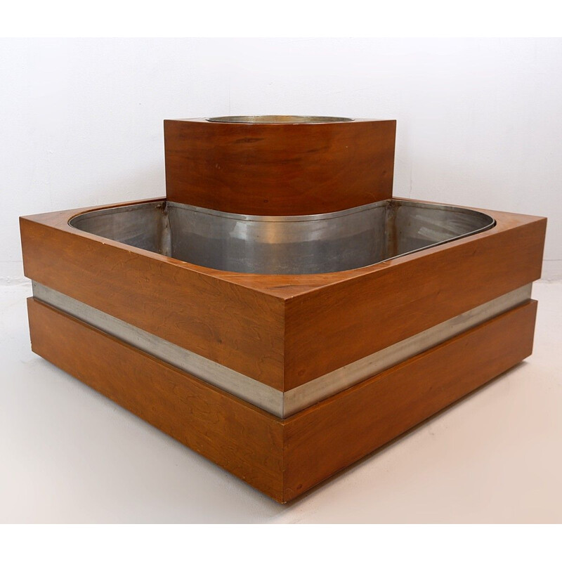 Vintage Italian planter in walnut and chrome