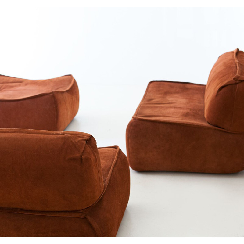 Vintage Cognac Suede Leather Sofa Set by Arcon, Italian 1970s
