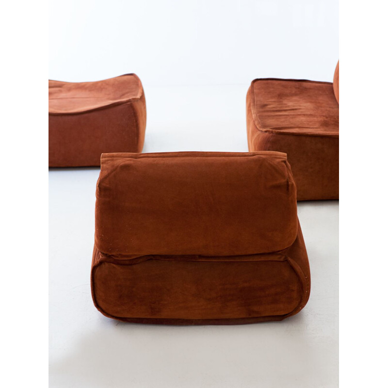 Vintage Cognac Suede Leather Sofa Set by Arcon, Italian 1970s