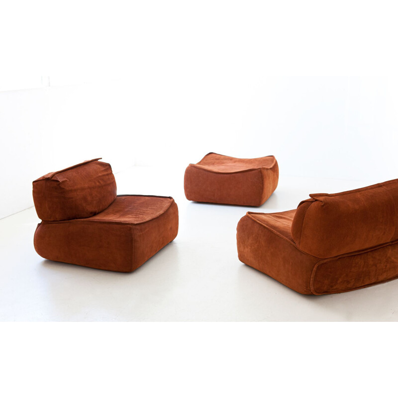 Vintage Cognac Suede Leather Sofa Set by Arcon, Italian 1970s