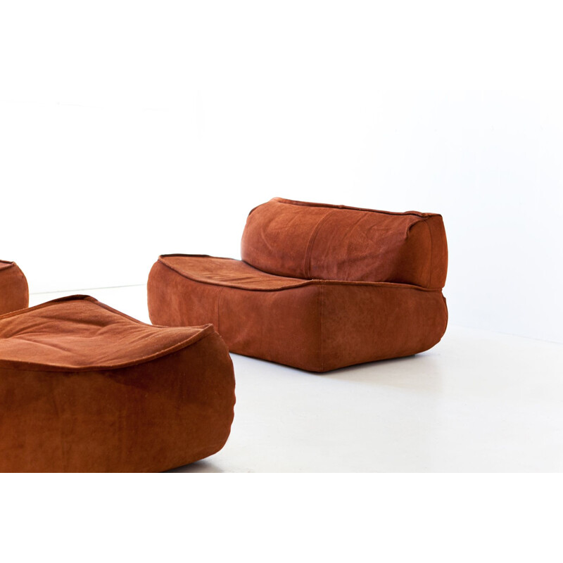 Vintage Cognac Suede Leather Sofa Set by Arcon, Italian 1970s