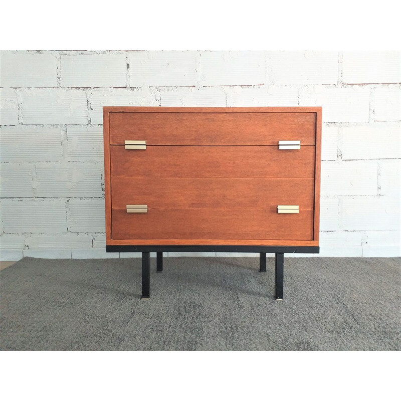 Vintage black lacquered metal chest of drawers 1950