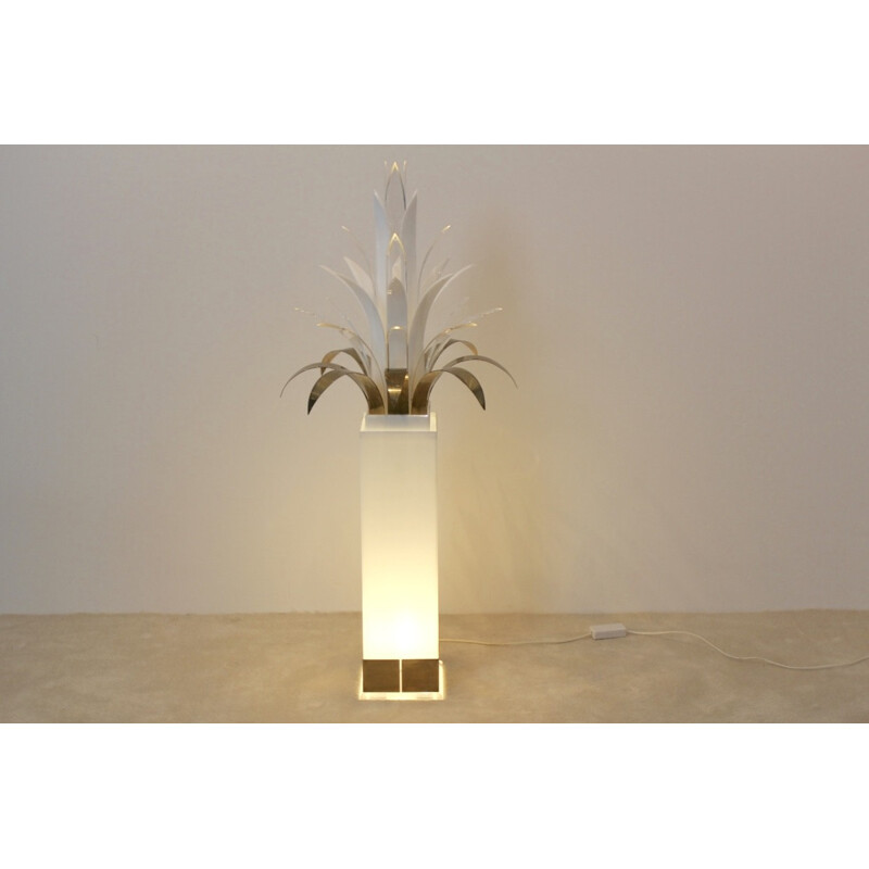 Bergers Design palm tree lamp in lucite and brass, Peter DOFF - 1970s