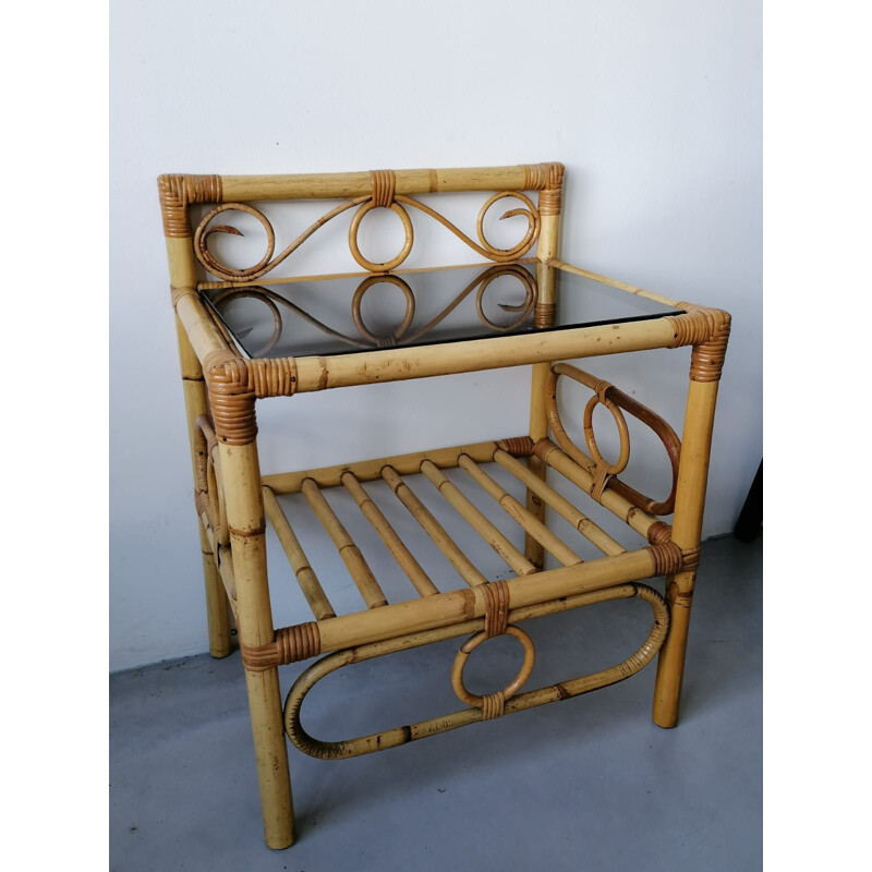 Vintage rattan bedside table 1970