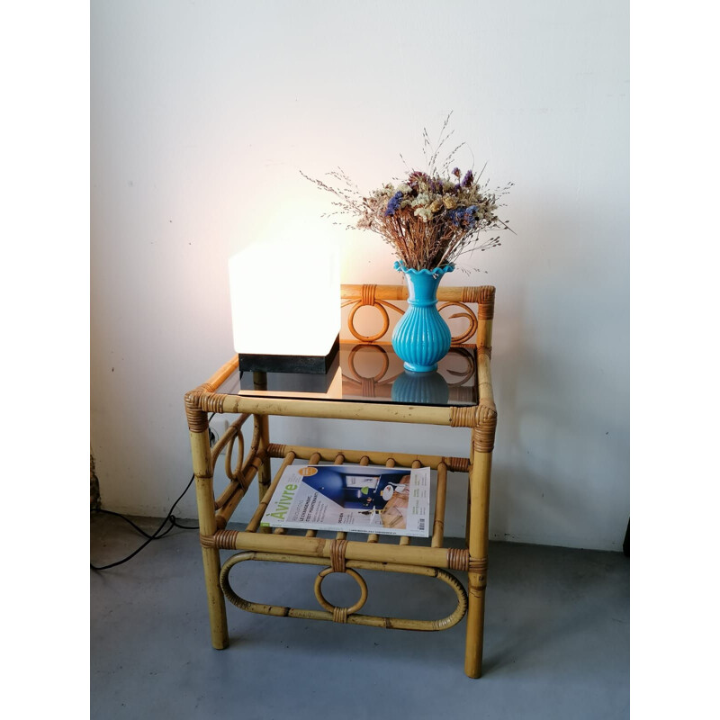 Vintage rattan bedside table 1970