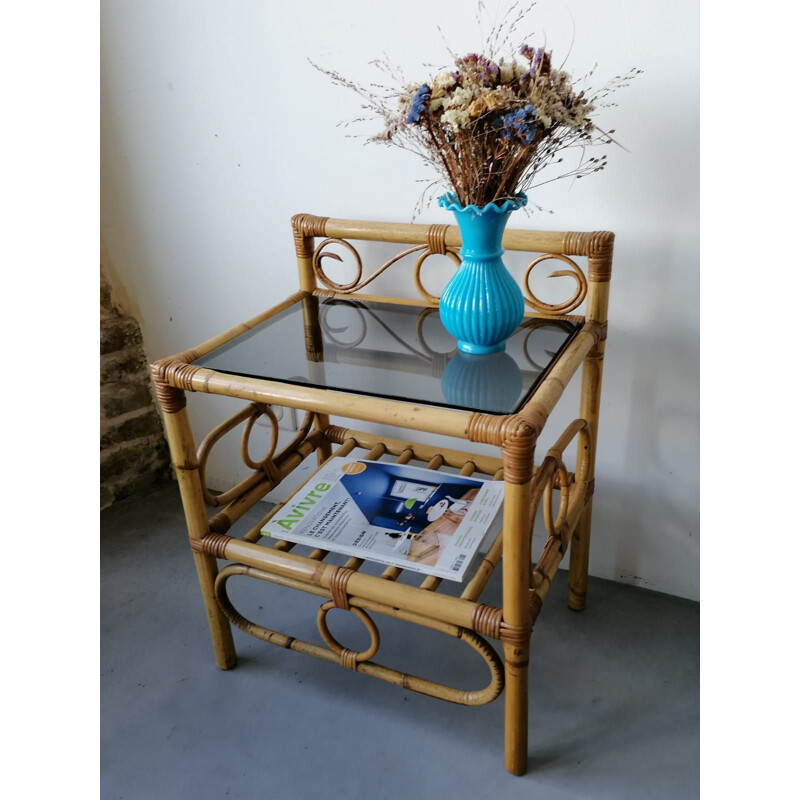 Vintage rattan bedside table 1970