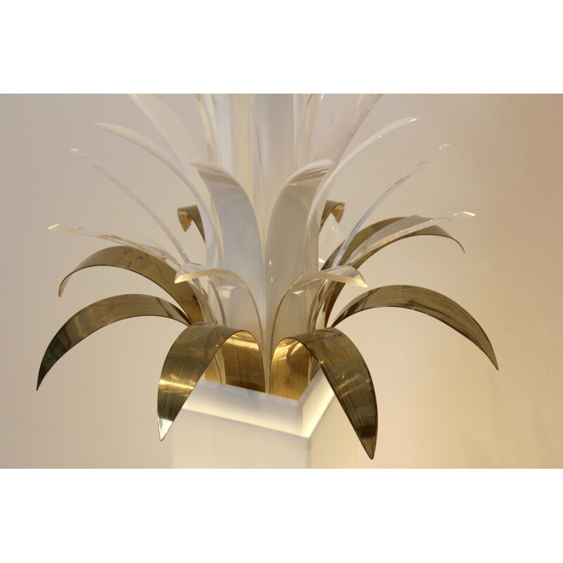 Bergers Design palm tree lamp in lucite and brass, Peter DOFF - 1970s