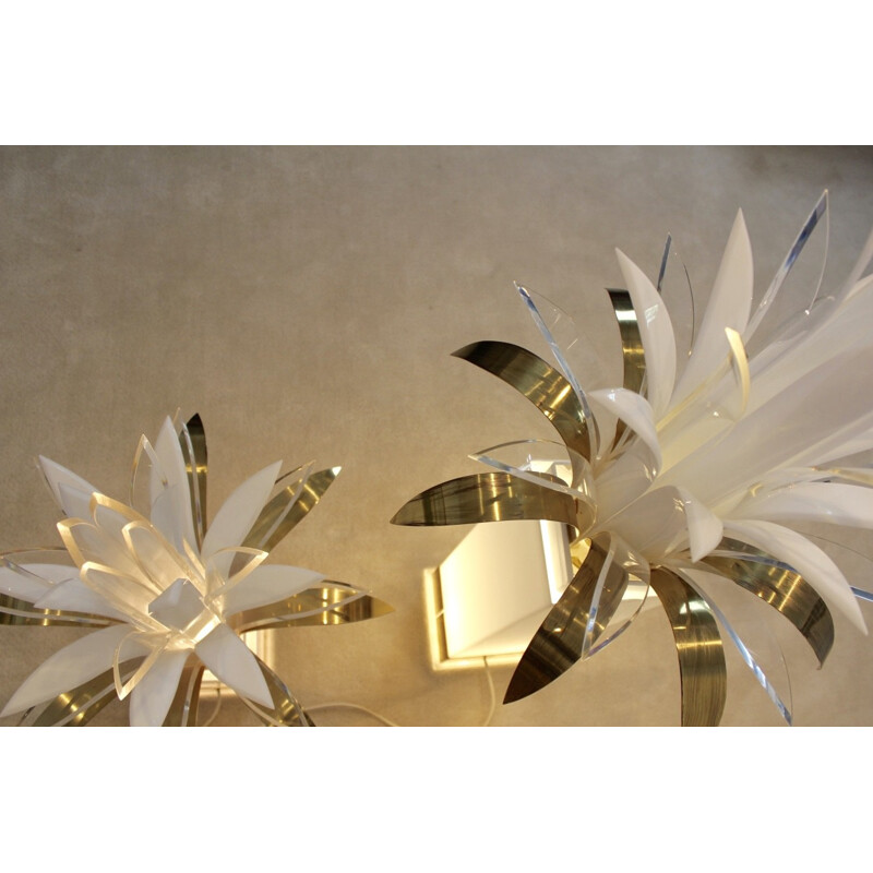 Bergers Design palm tree lamp in lucite and brass, Peter DOFF - 1970s