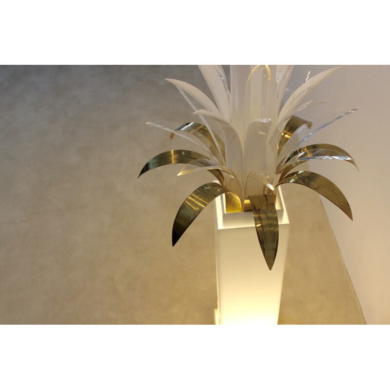 Bergers Design palm tree lamp in lucite and brass, Peter DOFF - 1970s