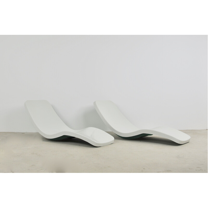 Pair of Vintage White Eurolax Club Med Deck Chairs by Charles Zublena, 1960s