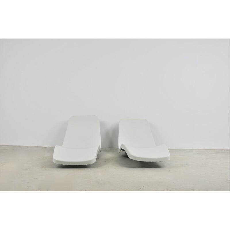 Pair of Vintage White Eurolax Club Med Deck Chairs by Charles Zublena, 1960s