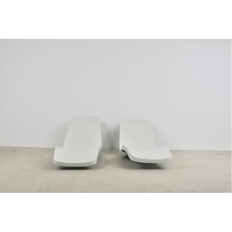 Pair of Vintage White Eurolax Club Med Deck Chairs by Charles Zublena, 1960s