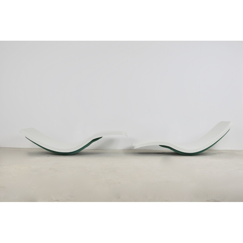 Pair of Vintage White Eurolax Club Med Deck Chairs by Charles Zublena, 1960s