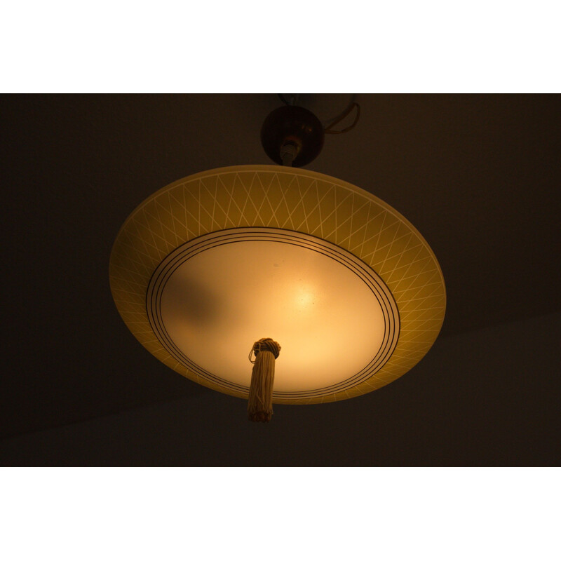 Vintage Glass Pendant in Yellow and White, 1950s