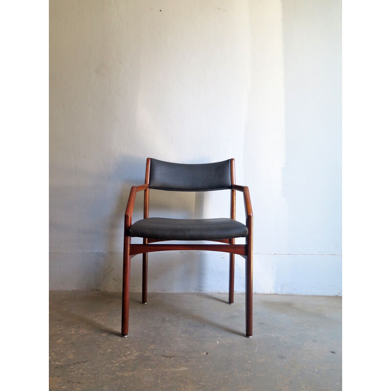 Vintage Chair in black leather and wood 1960s