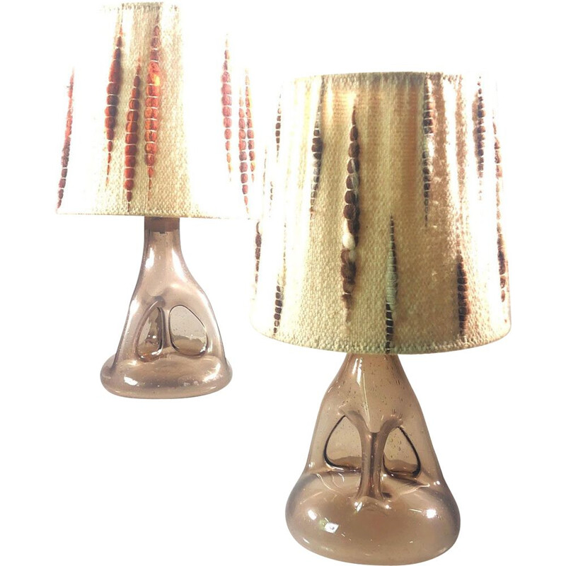 Pair of vintage Biot blown and bubble glass lamps