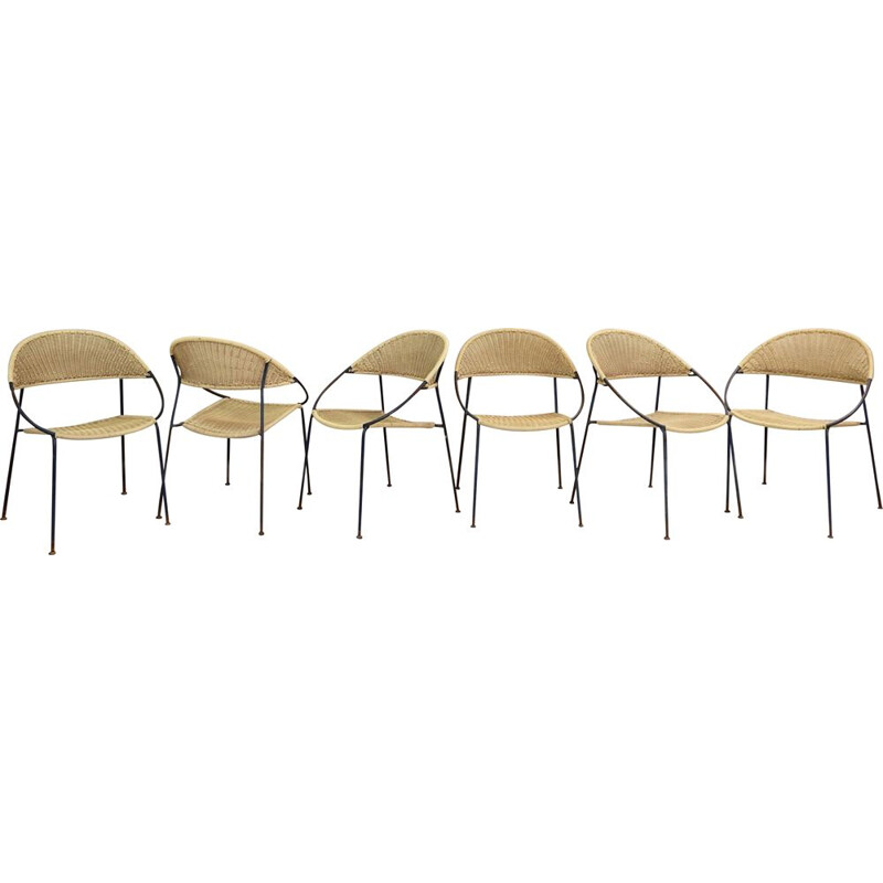 Ensemble de 6 chaises vintage Du41 par Gastone Rinaldi pour Rima, Italie 1956