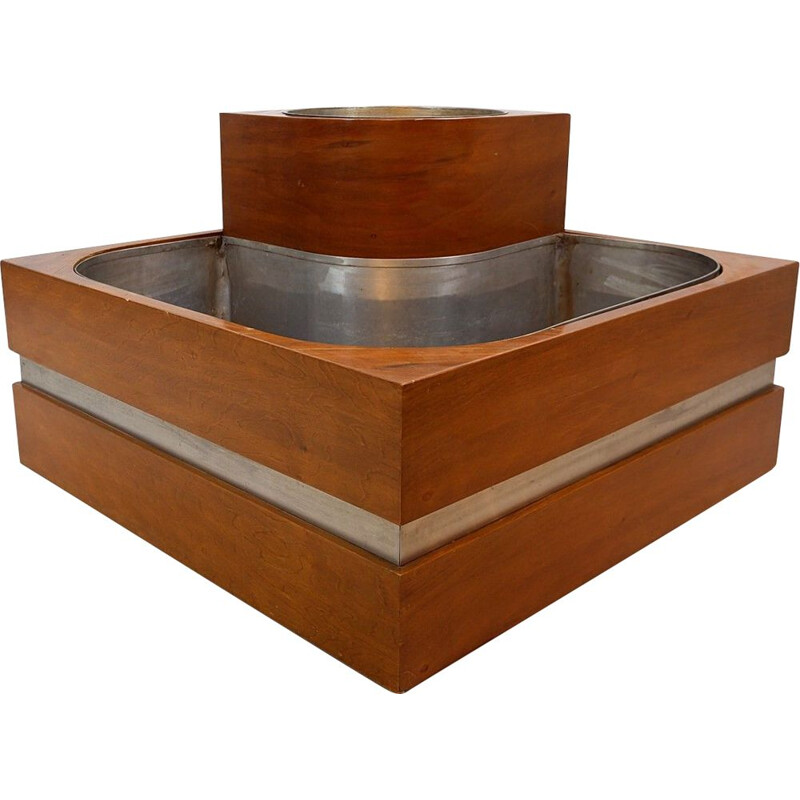 Vintage Italian planter in walnut and chrome