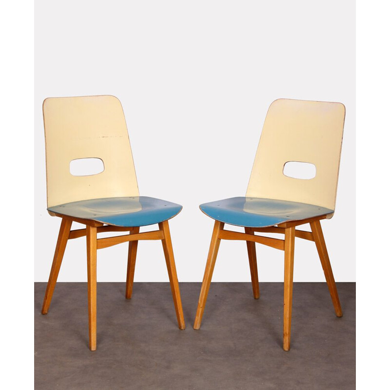 Pair of vintage blue chairs for Czech Ton, 1960